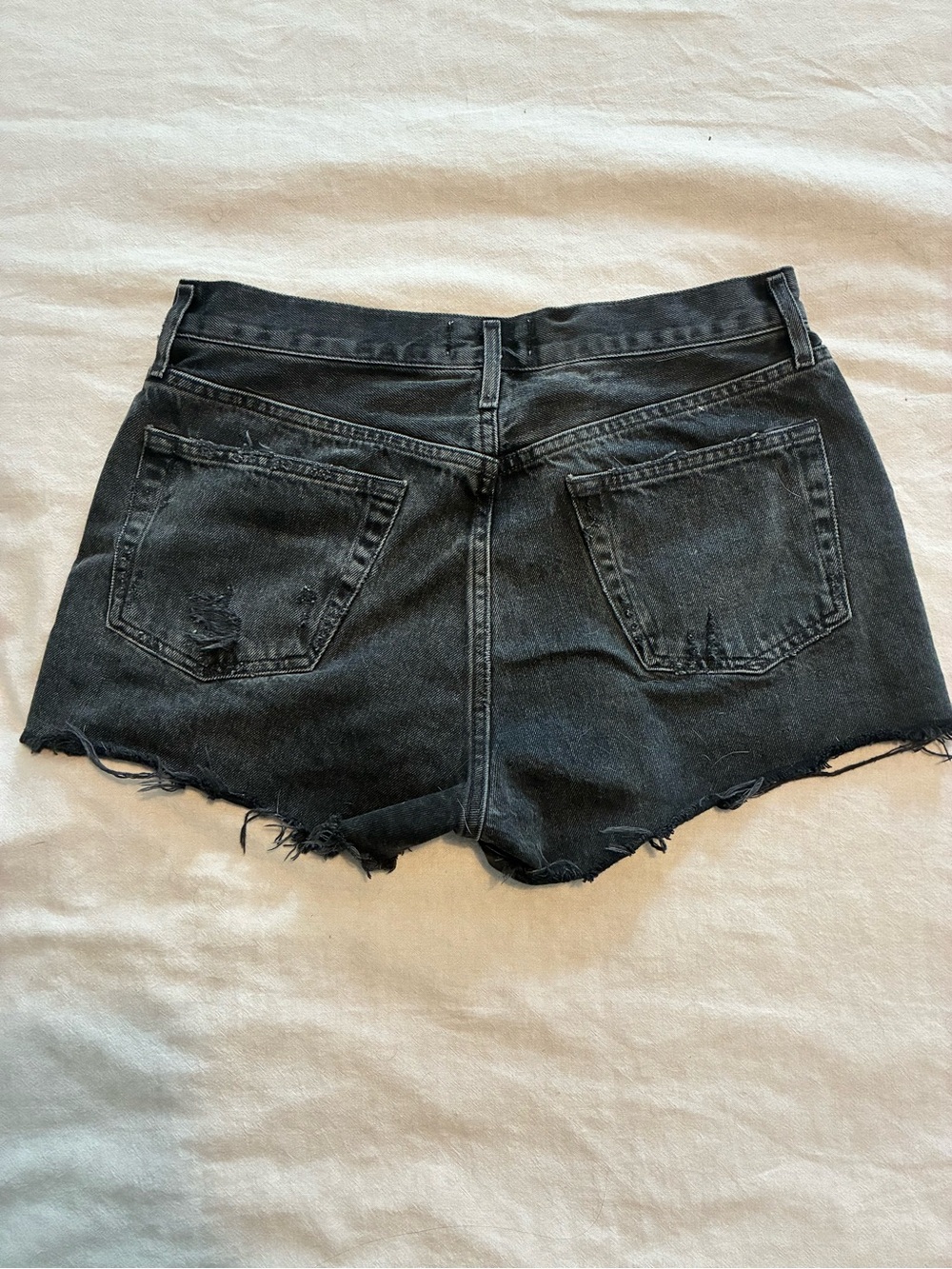 Agolde Black Distressed Cutoff Denim Shorts